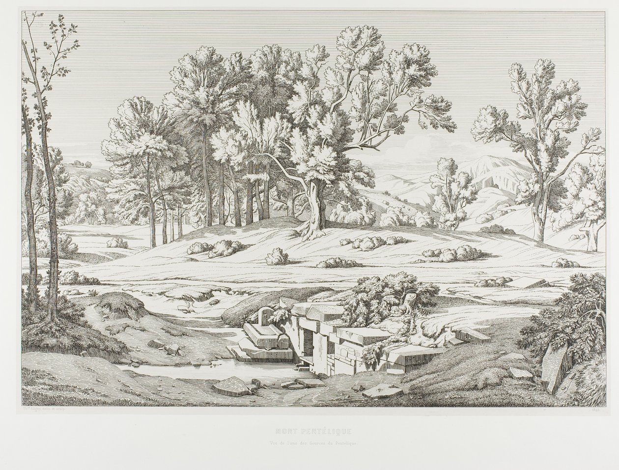Uitzicht op een van de bronnen van de berg Pentéli door Théodore Caruelle d