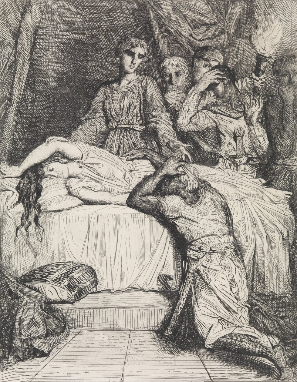 Oh! Oh! Oh!: plaat 14 uit Othello Act 5, Scene 2, geëtst 1844, herdrukt 1900 door Théodore Chassériau