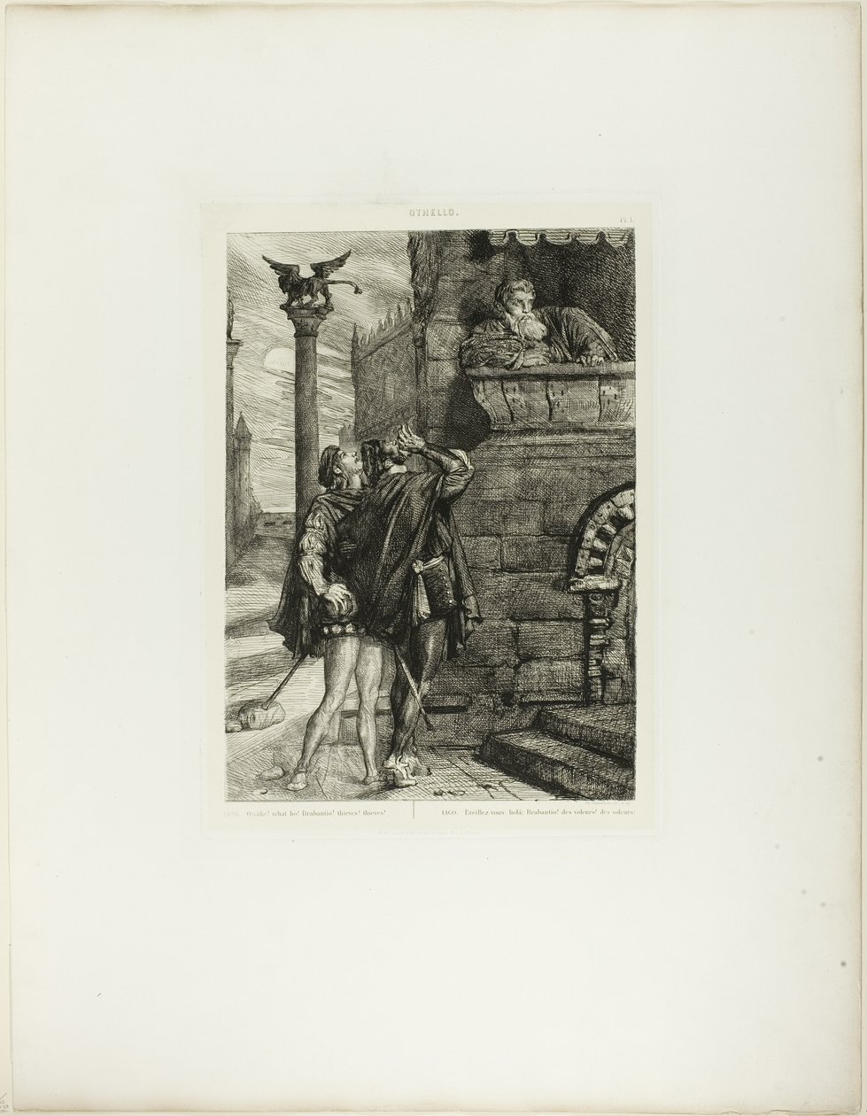 Owake! Wat ho! Brabantio! plaat 1 (acte 1, scène 1) uit Othello door Théodore Chassériau