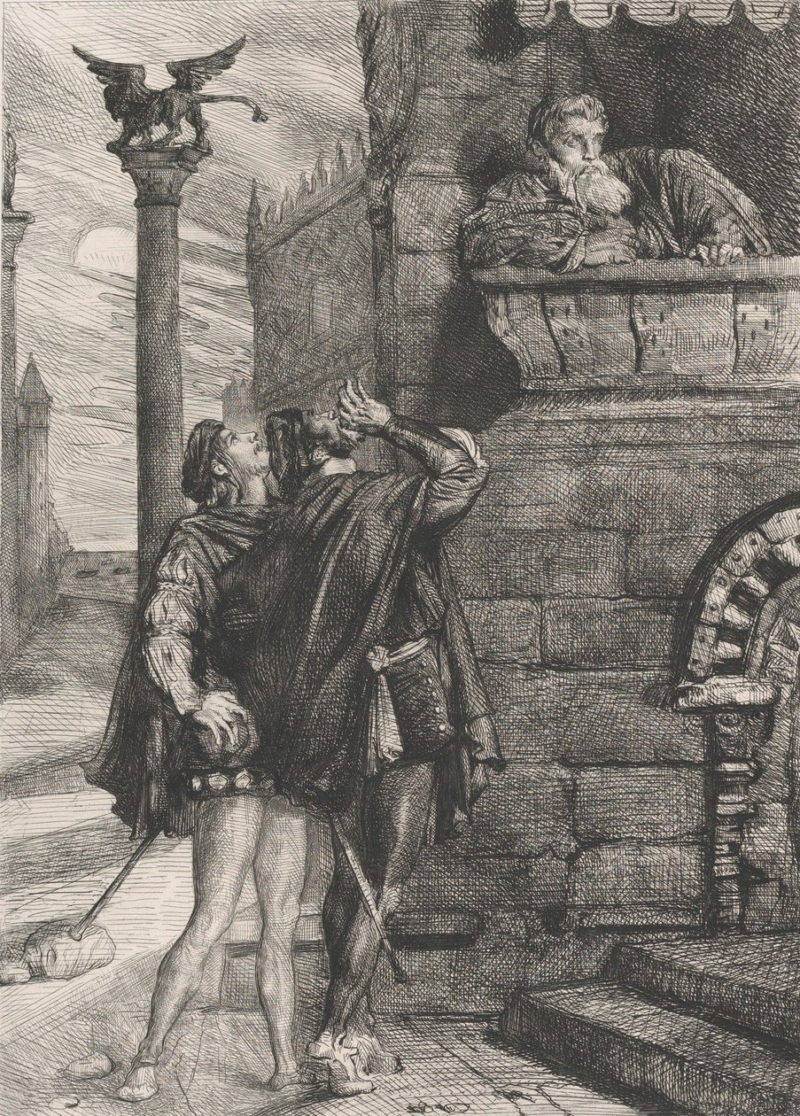 Owake! wat ho! Brabantio! dieven! dieven!: plaat 1 uit Othello Act 1, Scene 1 door Théodore Chassériau