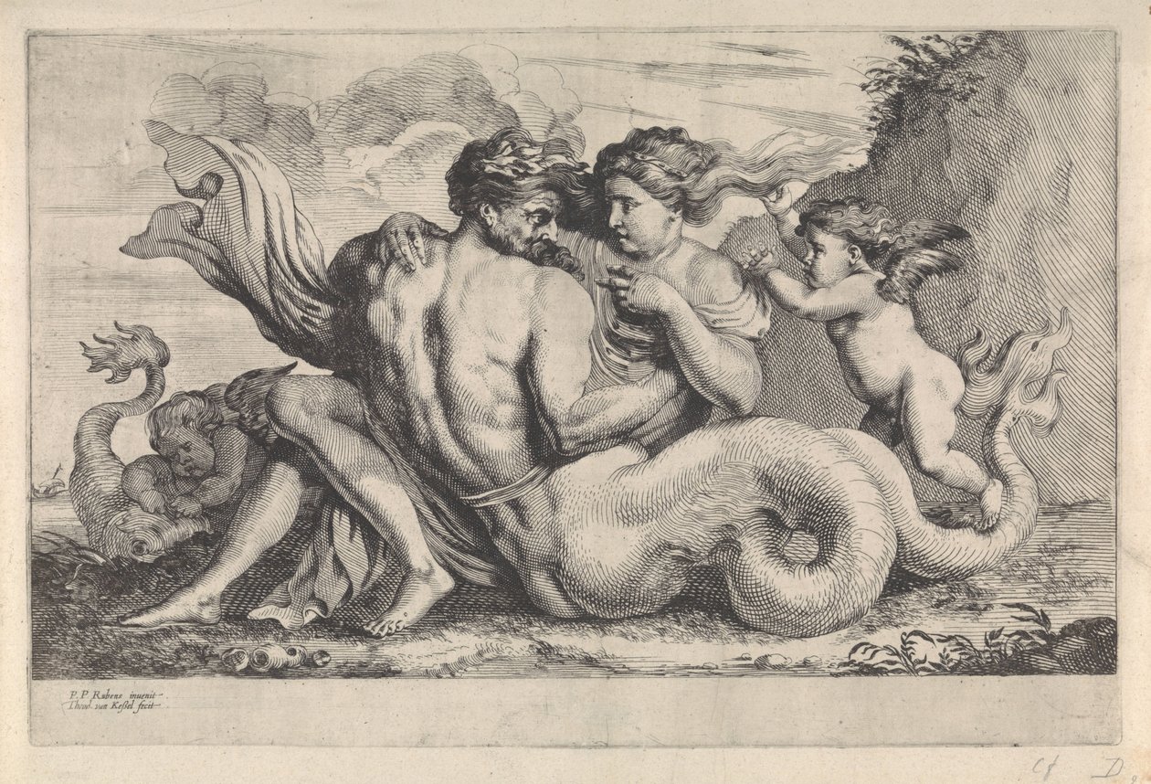Sirene en triton door Théodorus van Kessel