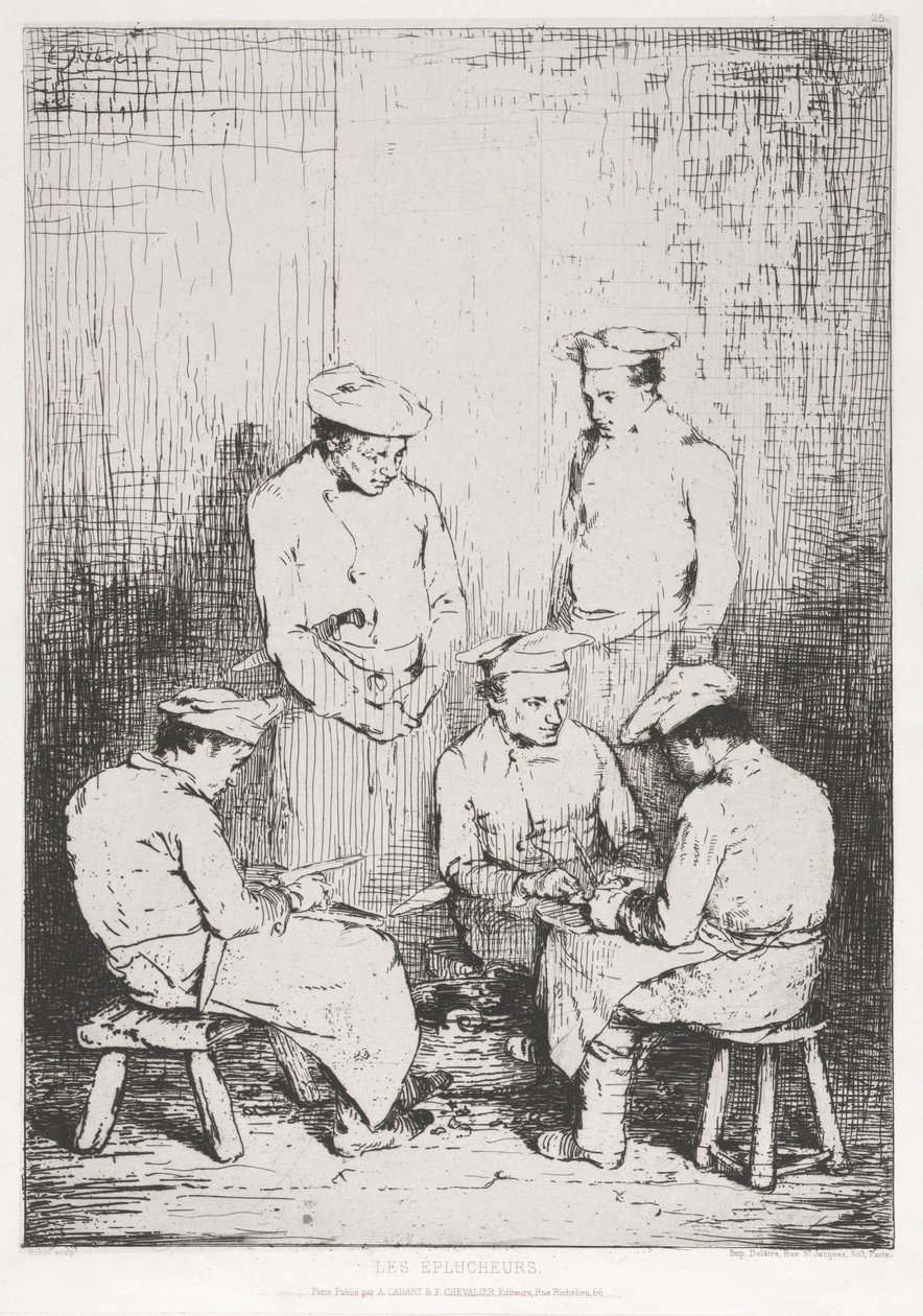 De aardappelschillers door Auguste Theodule Ribot