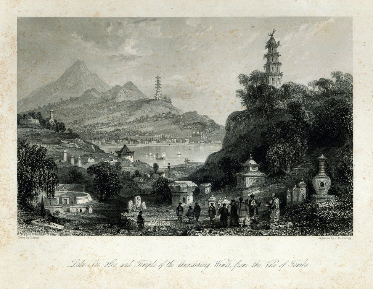 Lake See-Hoo en de Tempel van de Donderende Winden, uit de Vale of Tombs, gegraveerd door J.C. Bentley, 1843 door Thomas Allom