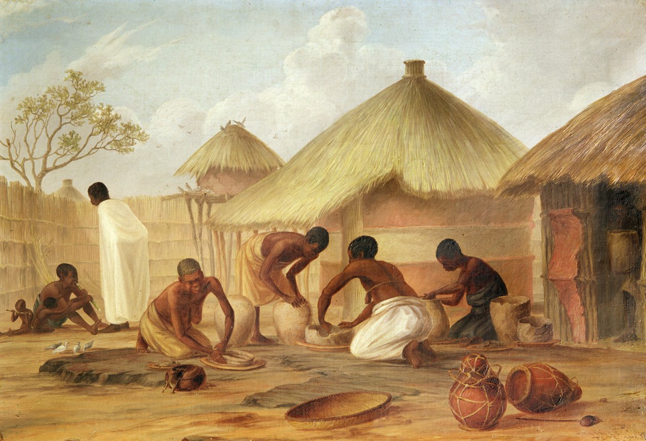 Suikerproductie in Katipo - Het maken van de panellas of potten om het te bevatten, 1859 door Thomas Baines