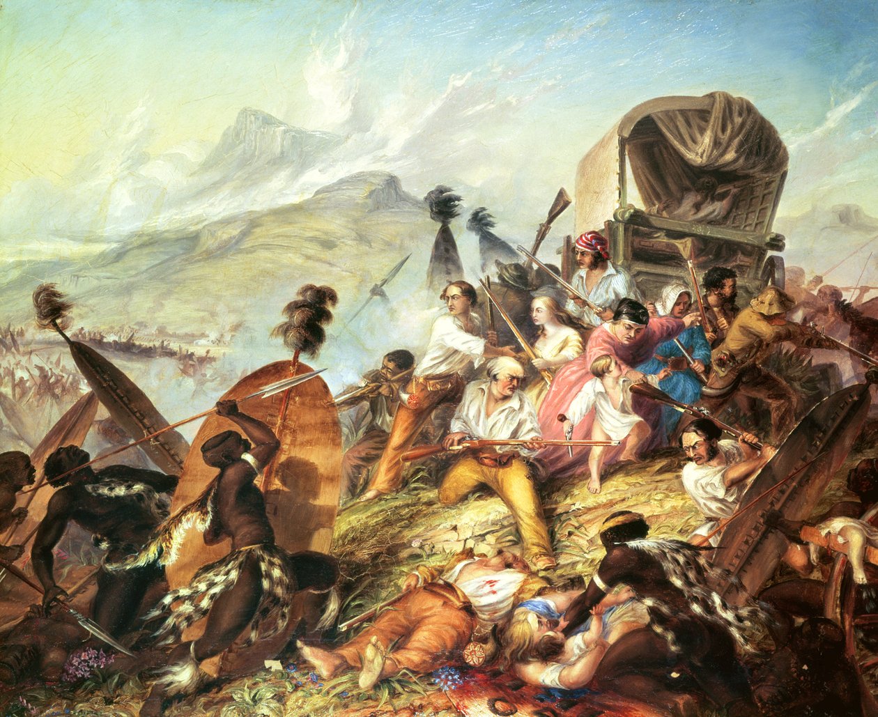 De Slag bij Blauwkrantz, 1838 door Thomas Baines