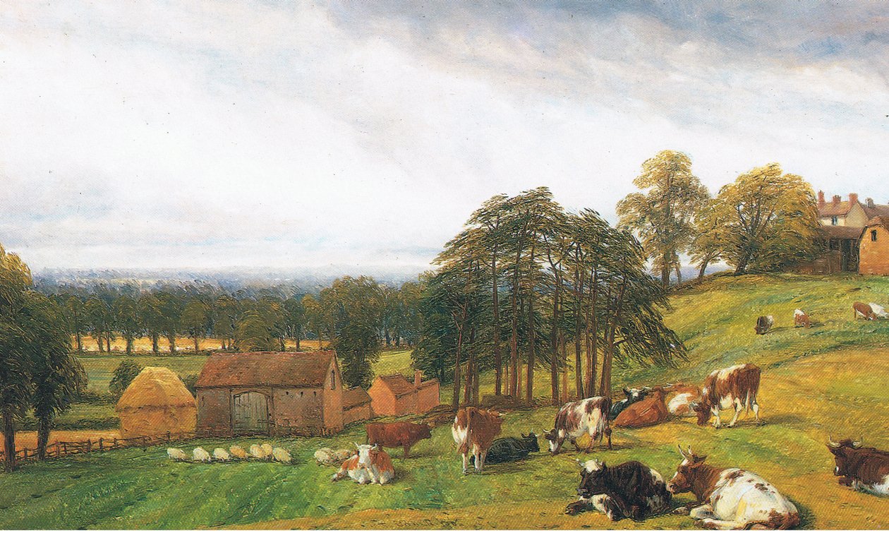 Vee en schapen op de Old Park Farm door Thomas Baker