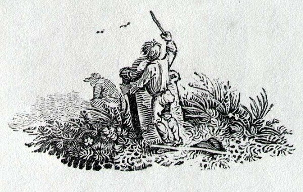 Een Jongen bij een Grafsteen uit Geschiedenis van Britse Vogels en Zoogdieren door Thomas Bewick