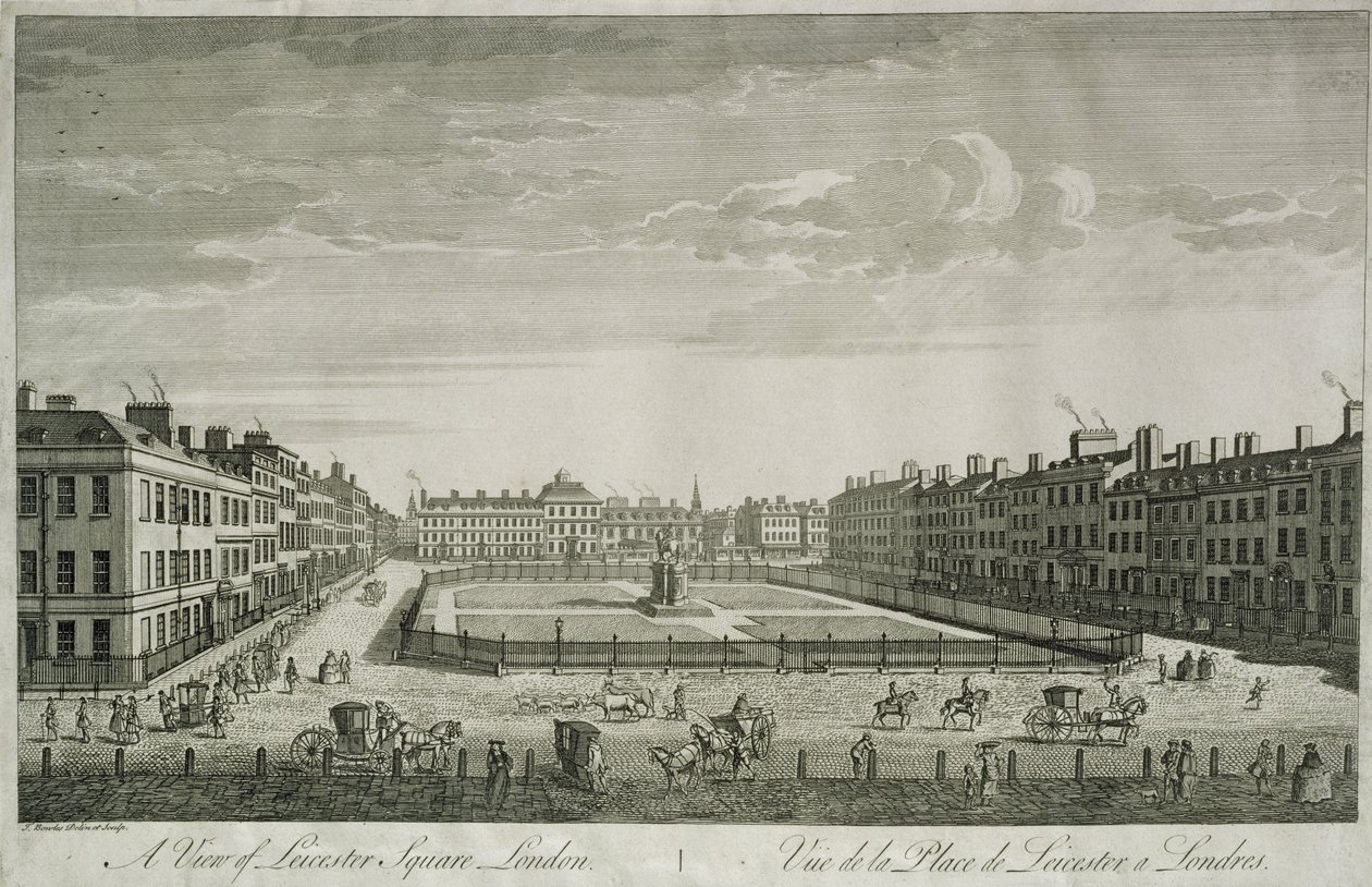 Uitzicht op Leicester Square, 1753 door Thomas Bowles