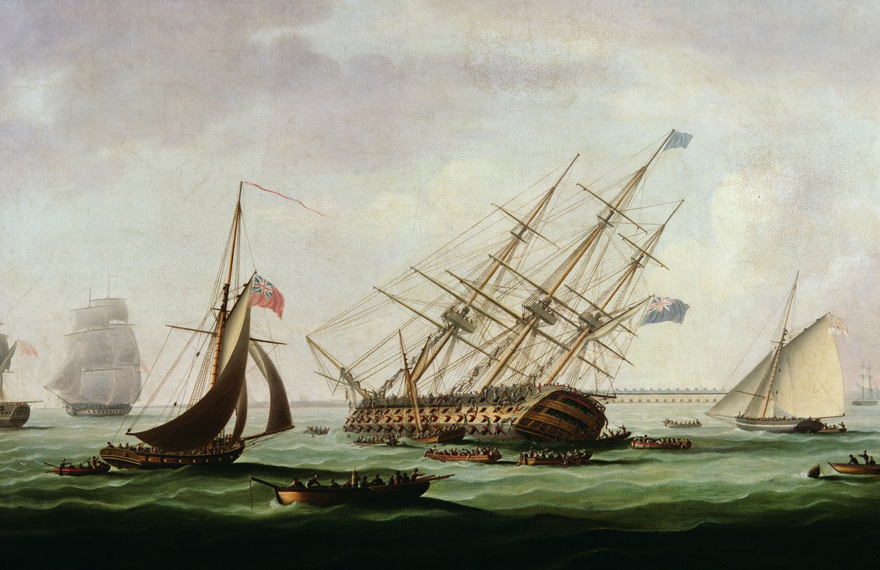 Het zinken van de Royal George door Thomas Buttersworth