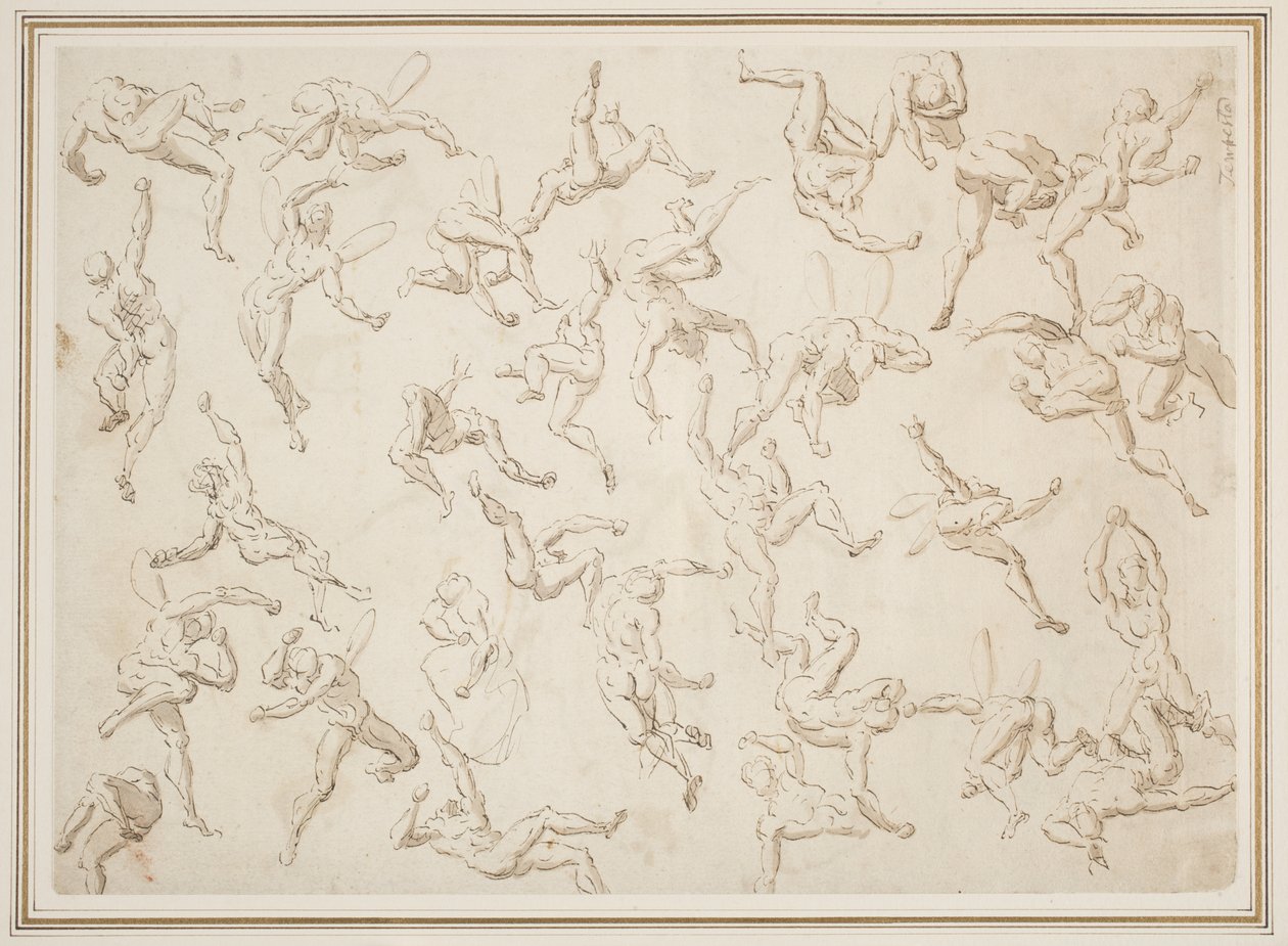 Blad met figuurstudies door Thomas Carwitham