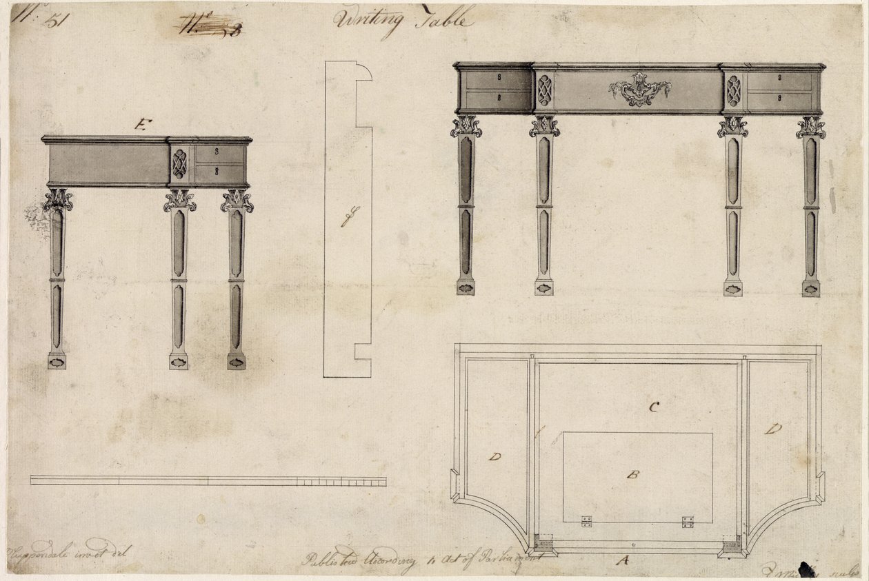 Ontwerp voor een Schrijftafel door Thomas Chippendale