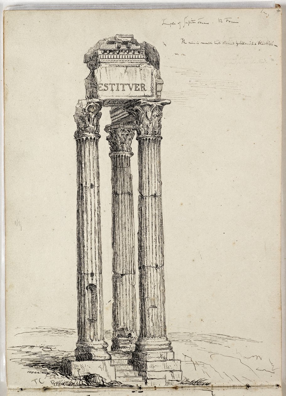 Tempel van Vespasianus, genaamd de Tempel van Jupiter Tonans, Romeins Forum door Thomas Cole