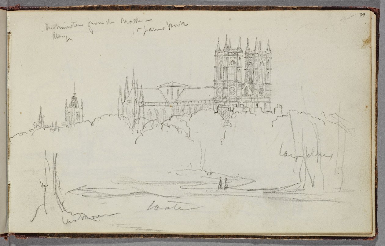 Westminster Abbey vanuit het noorden, St. James Park door Thomas Cole