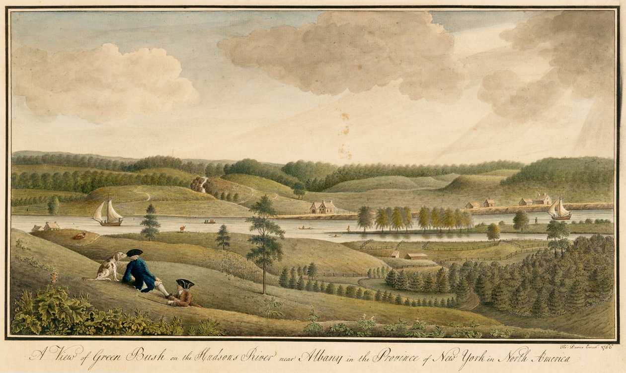 Een Uitzicht op Greenbush aan de Hudsons River bij Albany, in de Provincie New York, 1766 door Thomas Davies