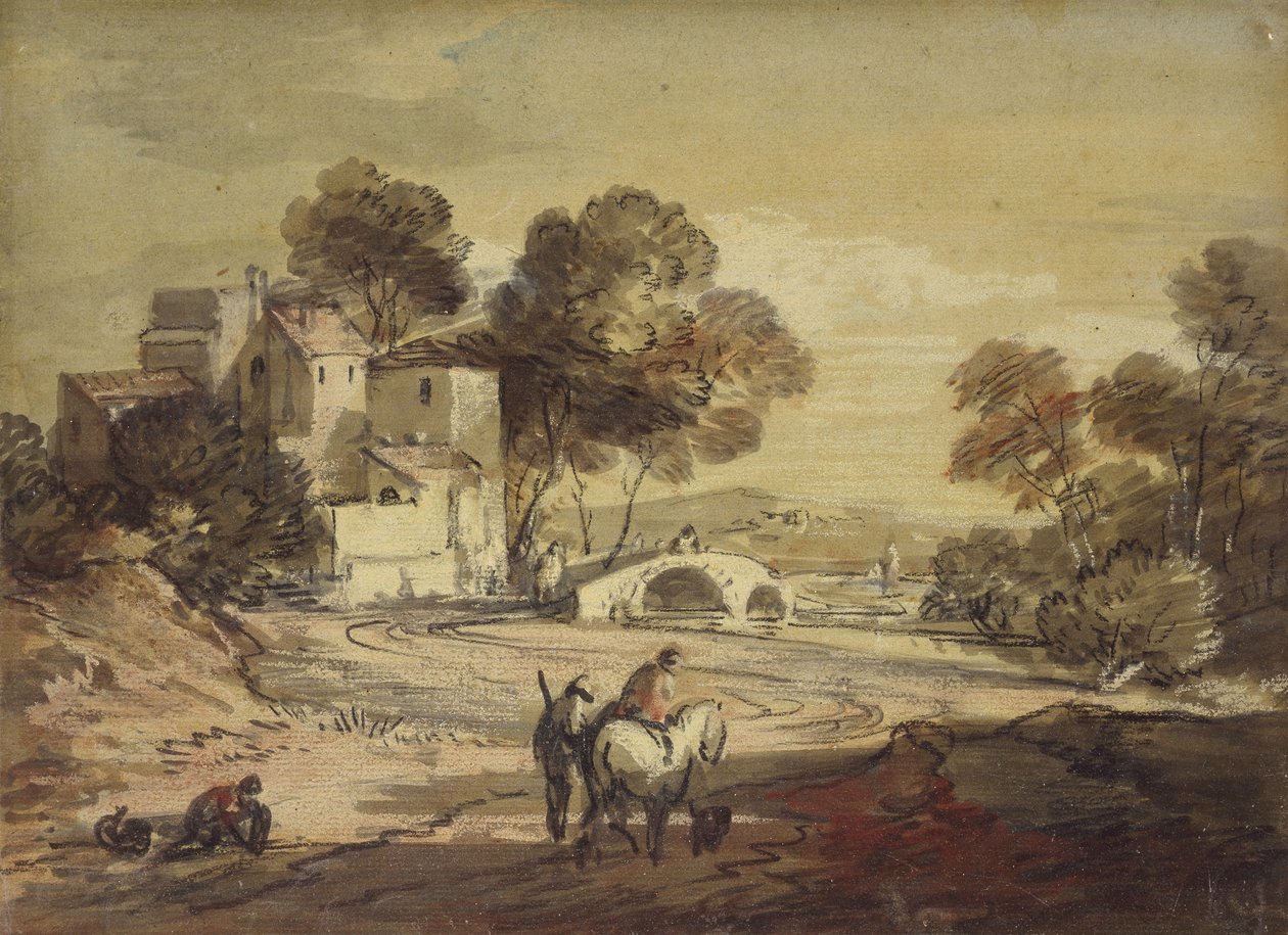 Italiaans landschap met reizigers op een kronkelende weg, 1775-1779 door Thomas Gainsborough