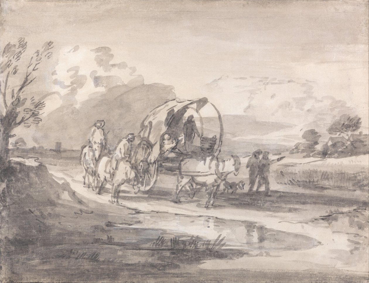 Open landschap met ruiters en overdekte wagen door Thomas Gainsborough