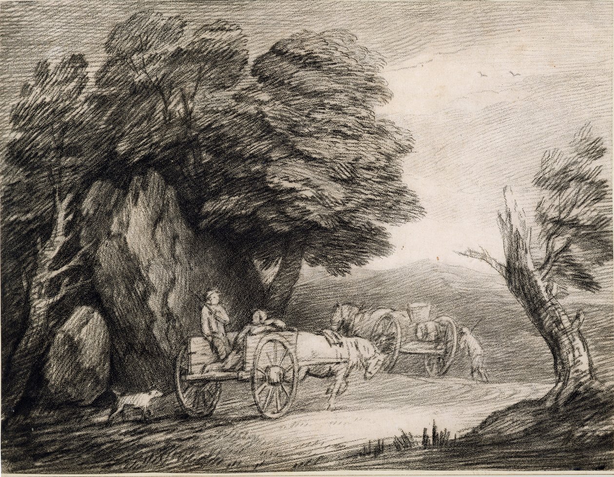 Boslandschap met karren en figuren door Thomas Gainsborough