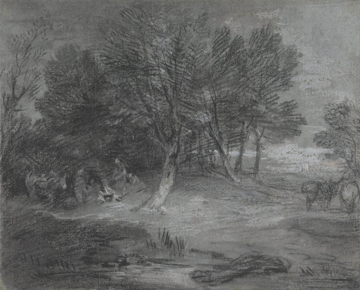 Boslandschap met zigeunerkamp door Thomas Gainsborough