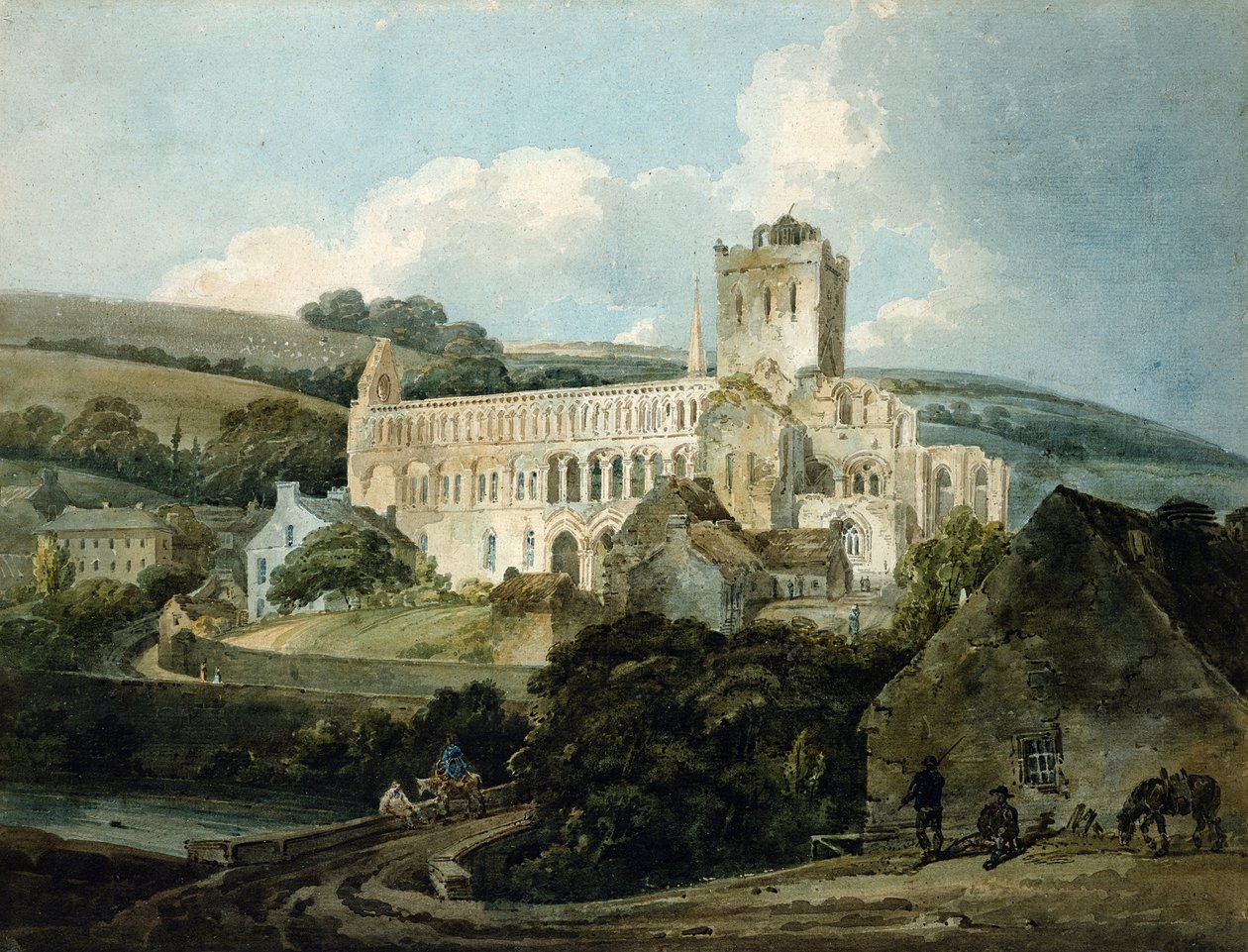 Jedburgh Abbey vanuit het zuidoosten door Thomas Girtin