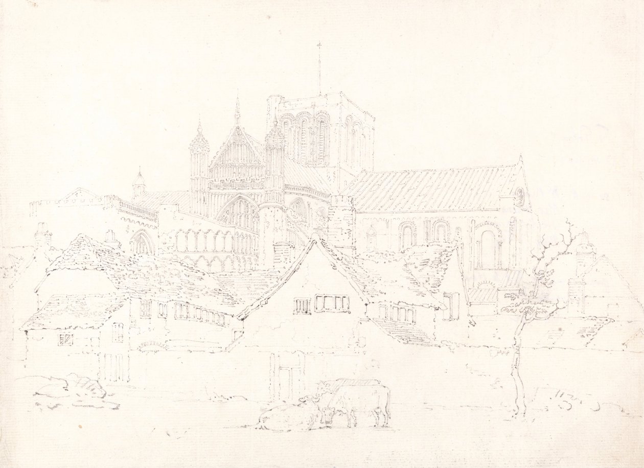 Kathedraal van Winchester, Hampshire, vanuit het noordoosten door Thomas Girtin