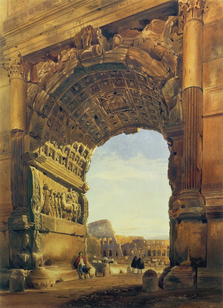 De Boog van Titus met het Colosseum, Rome door Thomas Hartley Cromek