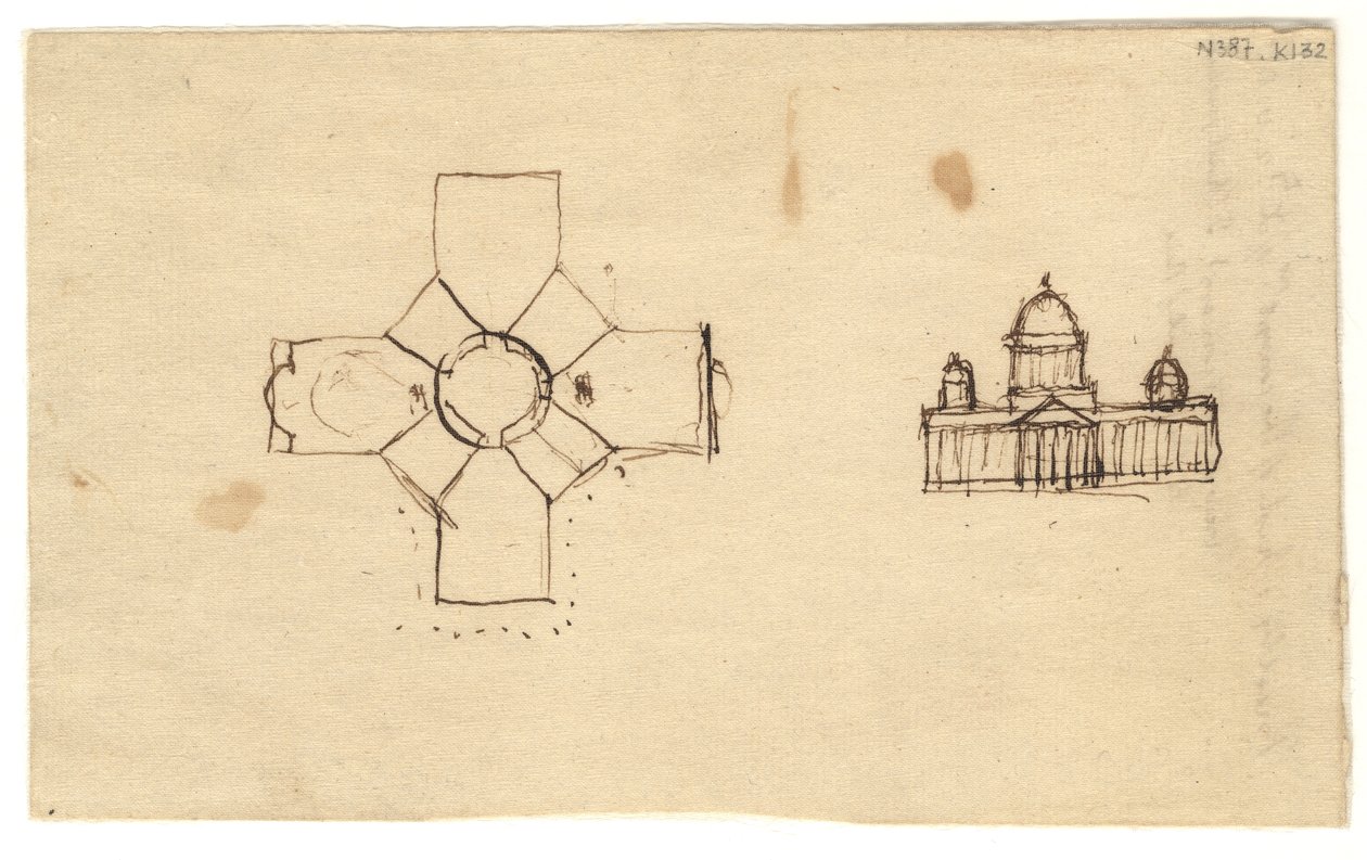 Washington: Capitool, studieplan en elevatie, 1792 door Thomas Jefferson