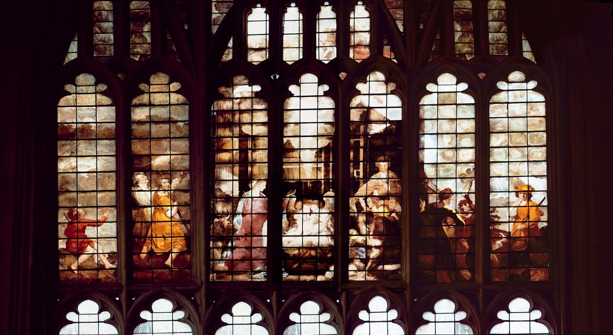 Kerststal (glas-in-lood) door Thomas Jervais