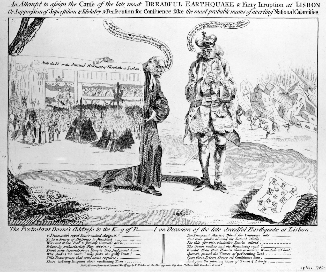 Een poging om de oorzaak van de recente verschrikkelijke aardbeving in Lissabon, 1755, toe te wijzen door Thomas Kitchin