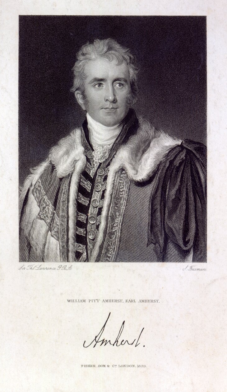 William Pitt Amherst, Graaf Amherst van Arracan (1773-1857), gegraveerd door Samuel Freeman (1773-1857), 1829 door Thomas Lawrence
