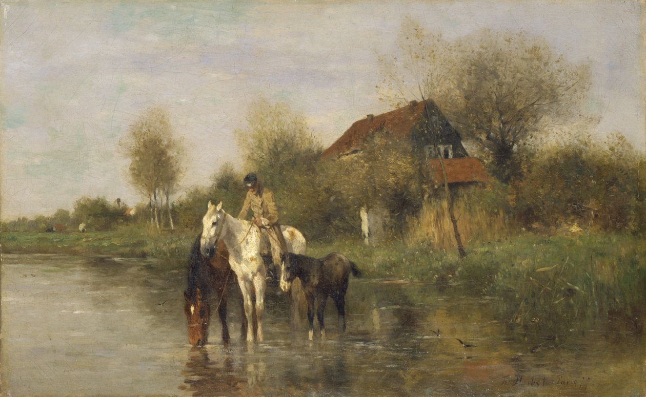 Paarden bij Water, 1877 door Thomas Ludwig Herbst