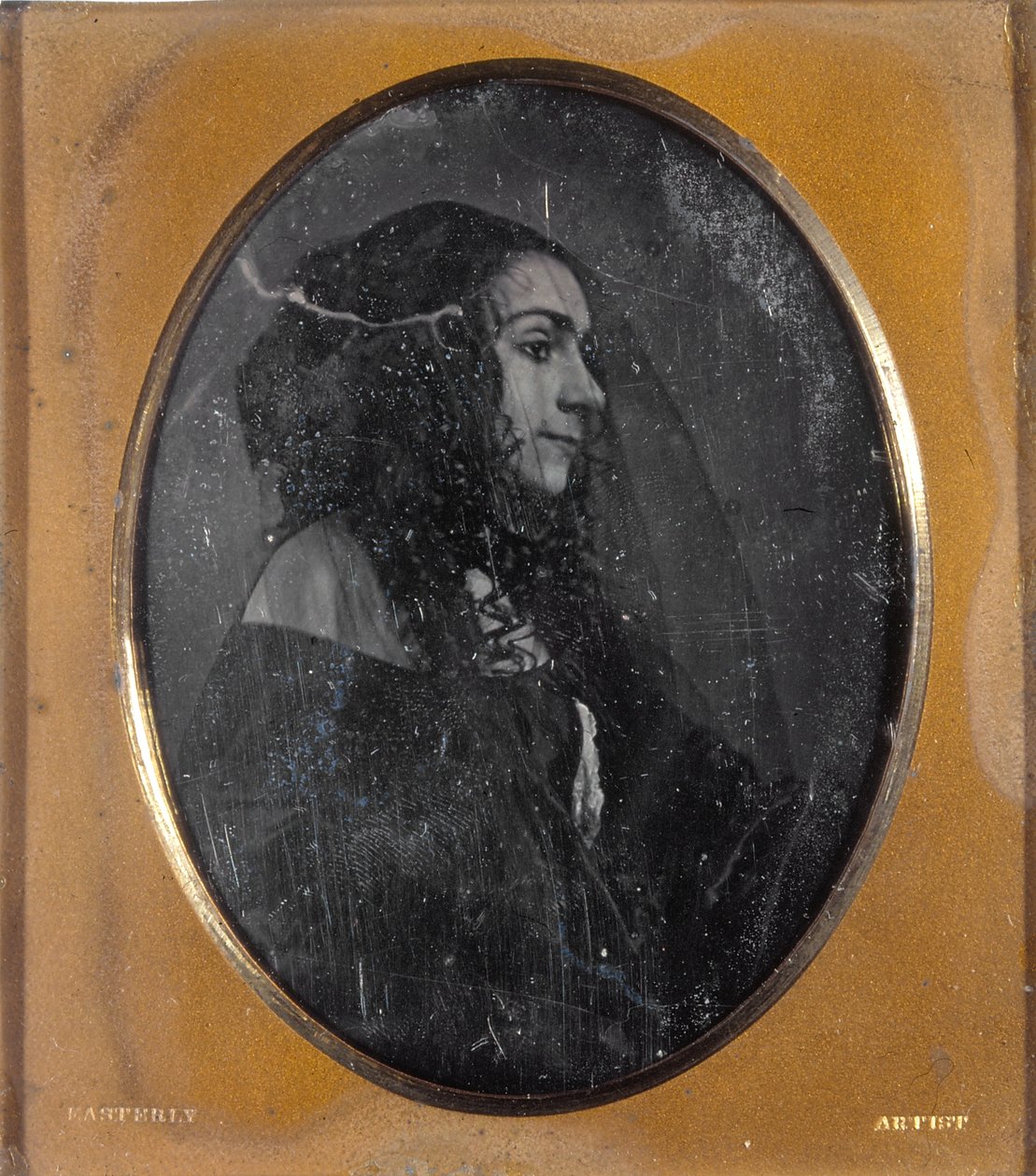 Portret van Lola Montez in profiel met een zwarte sluier door Thomas M. Easterly