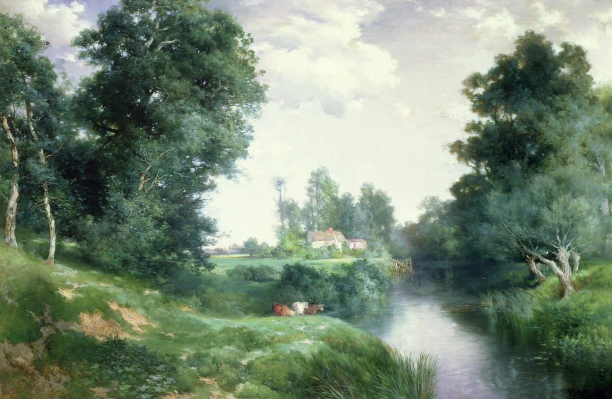 Een rivier op Long Island, 1908 door Thomas Moran
