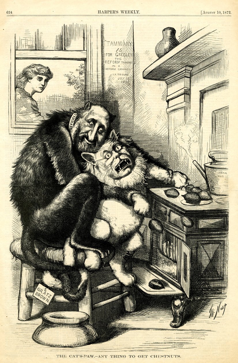 De Kattenpoot - Alles om Kastanjes te Krijgen, 1872 door Thomas Nast