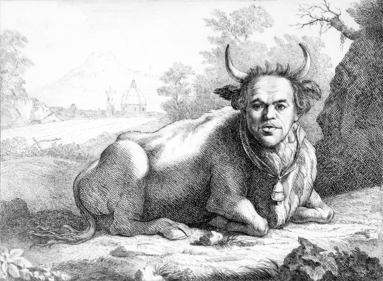 Zelfportret karikatuur uit 25 Karikaturen, 1768-9 door Thomas Patch