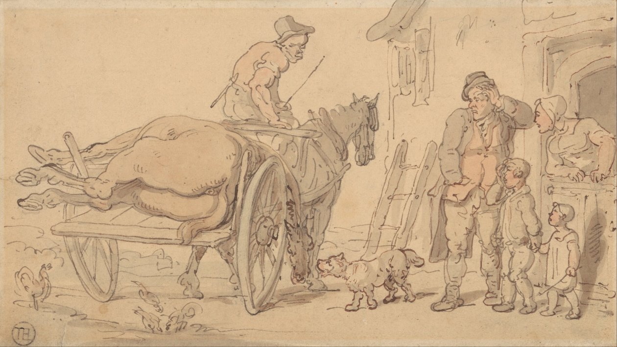Een dood paard op een knakkerskar door Thomas Rowlandson