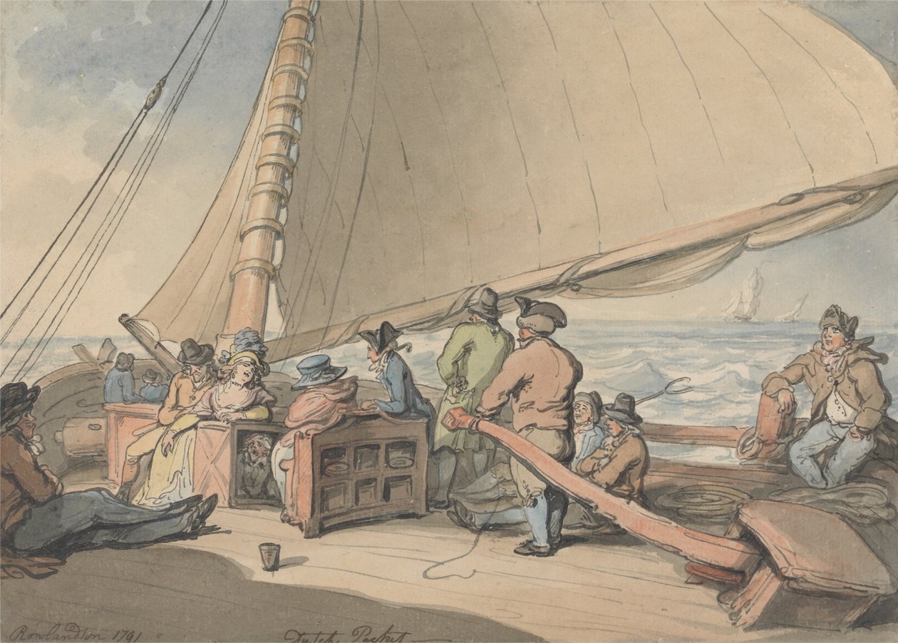 Een Nederlands pakket in een opkomende bries door Thomas Rowlandson