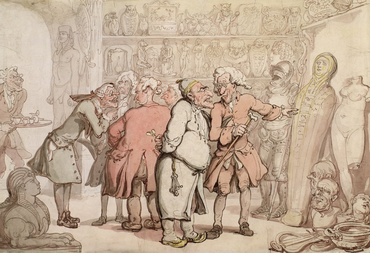 Een Groep Oudheidkundigen, ca. 1805 (pen en inkt met wc op papier) door Thomas Rowlandson