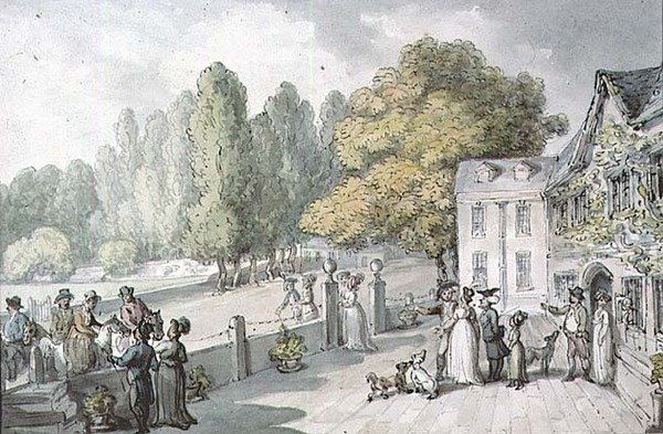 Een huis met figuren, voorheen bekend als The Green, Richmond door Thomas Rowlandson