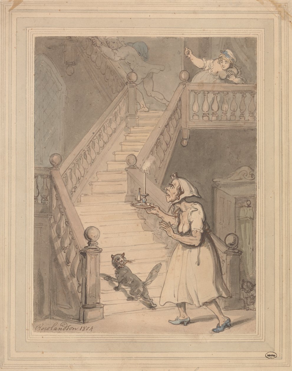 Een oude vrijster die vuur ruikt door Thomas Rowlandson