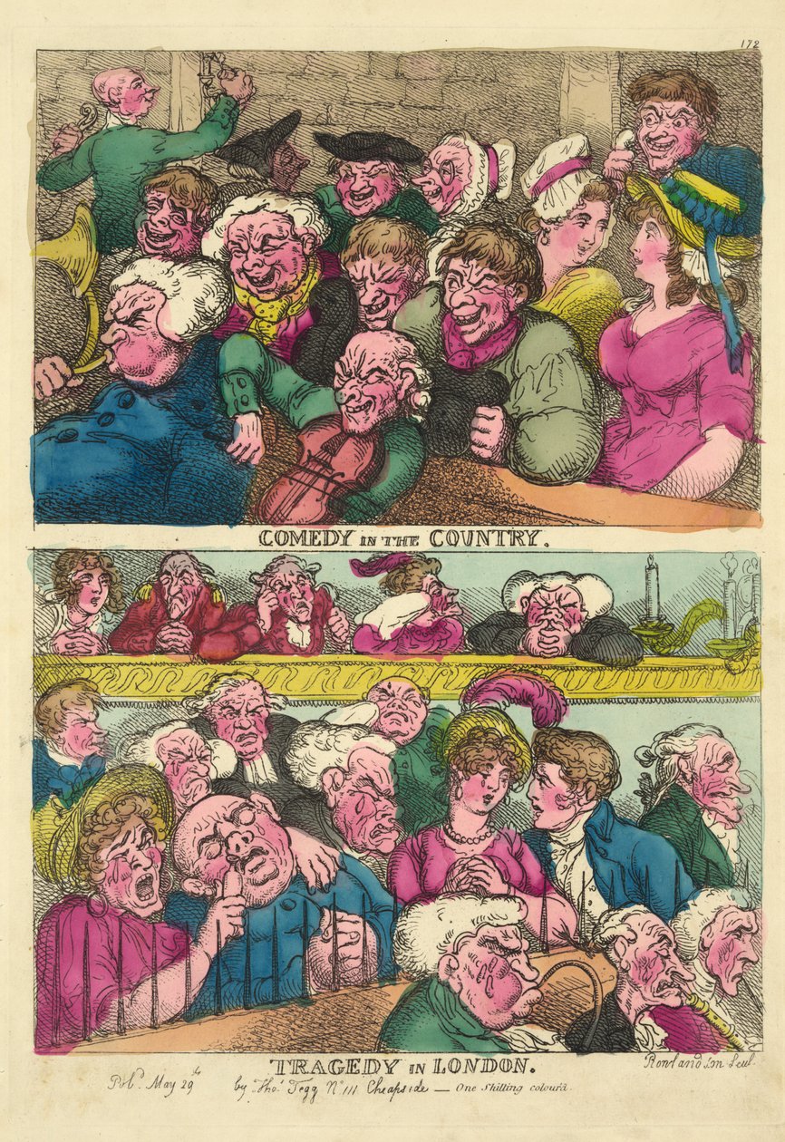 Komedie op het platteland, tragedie in Londen, 1807 door Thomas Rowlandson