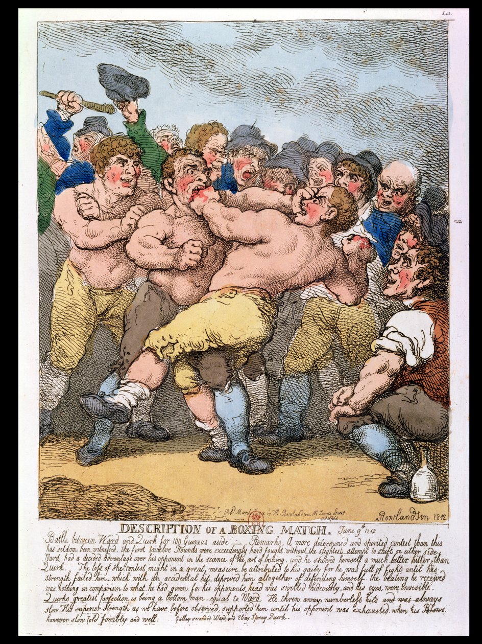 Beschrijving van een bokswedstrijd, 1812 door Thomas Rowlandson