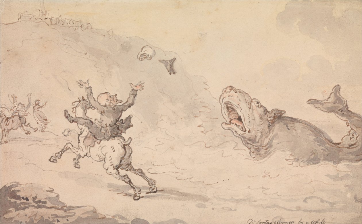 Dr. Syntax geschrokken door een walvis door Thomas Rowlandson