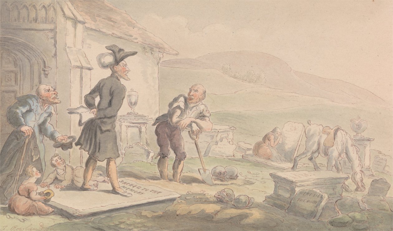 Dr. Syntax mediteert op de grafstenen door Thomas Rowlandson