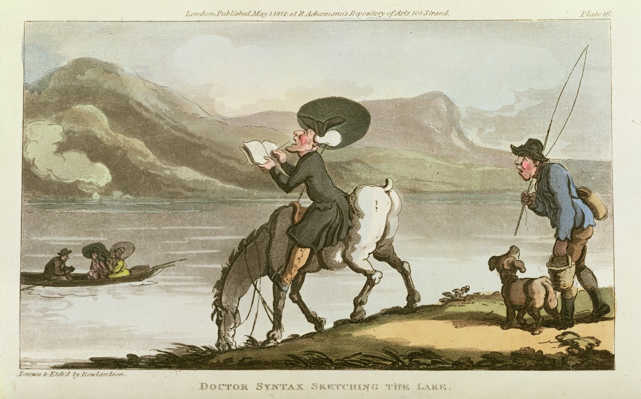 Dr. Syntax schetst het meer door Thomas Rowlandson