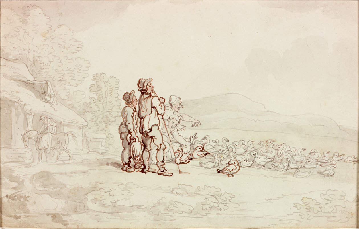 Boerderijtoneel met ganzenkudde door Thomas Rowlandson