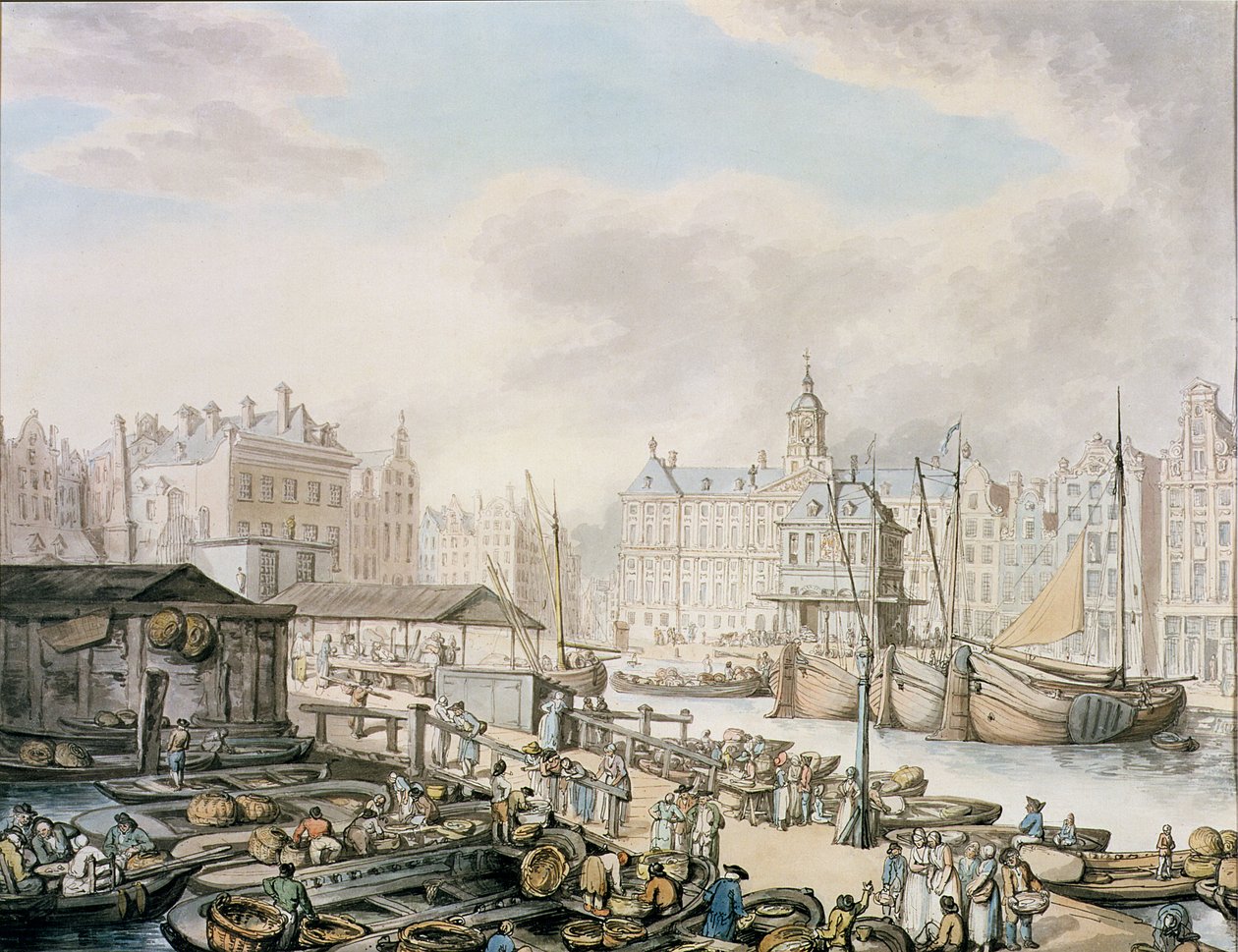 Feyge Dam en een deel van de vismarkt, Amsterdam, c.1794 door Thomas Rowlandson