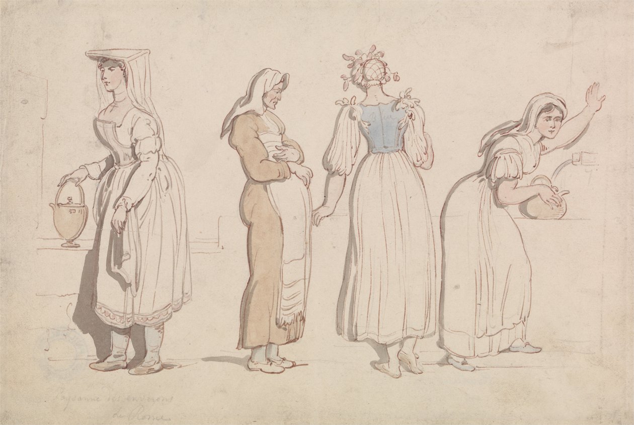 Vier vrouwen bij een put in Rome door Thomas Rowlandson
