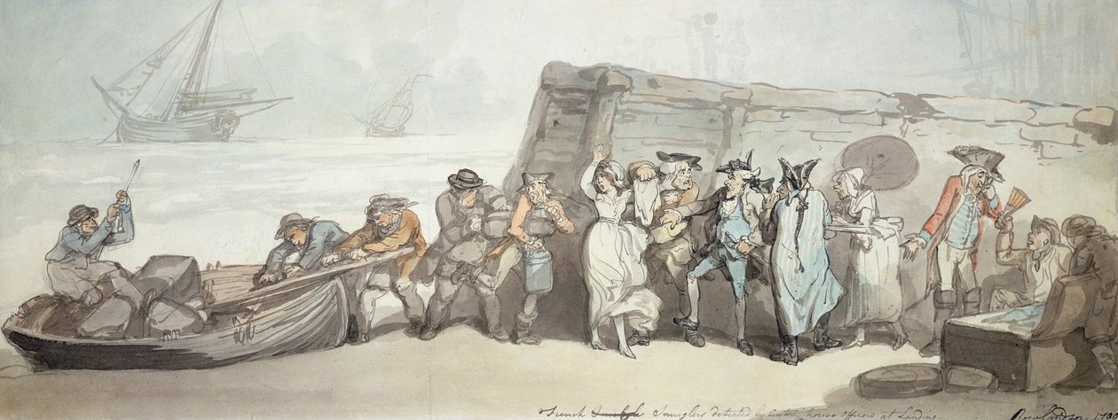 Franse smokkelaars betrapt door douanebeambten bij landing, 1790 door Thomas Rowlandson