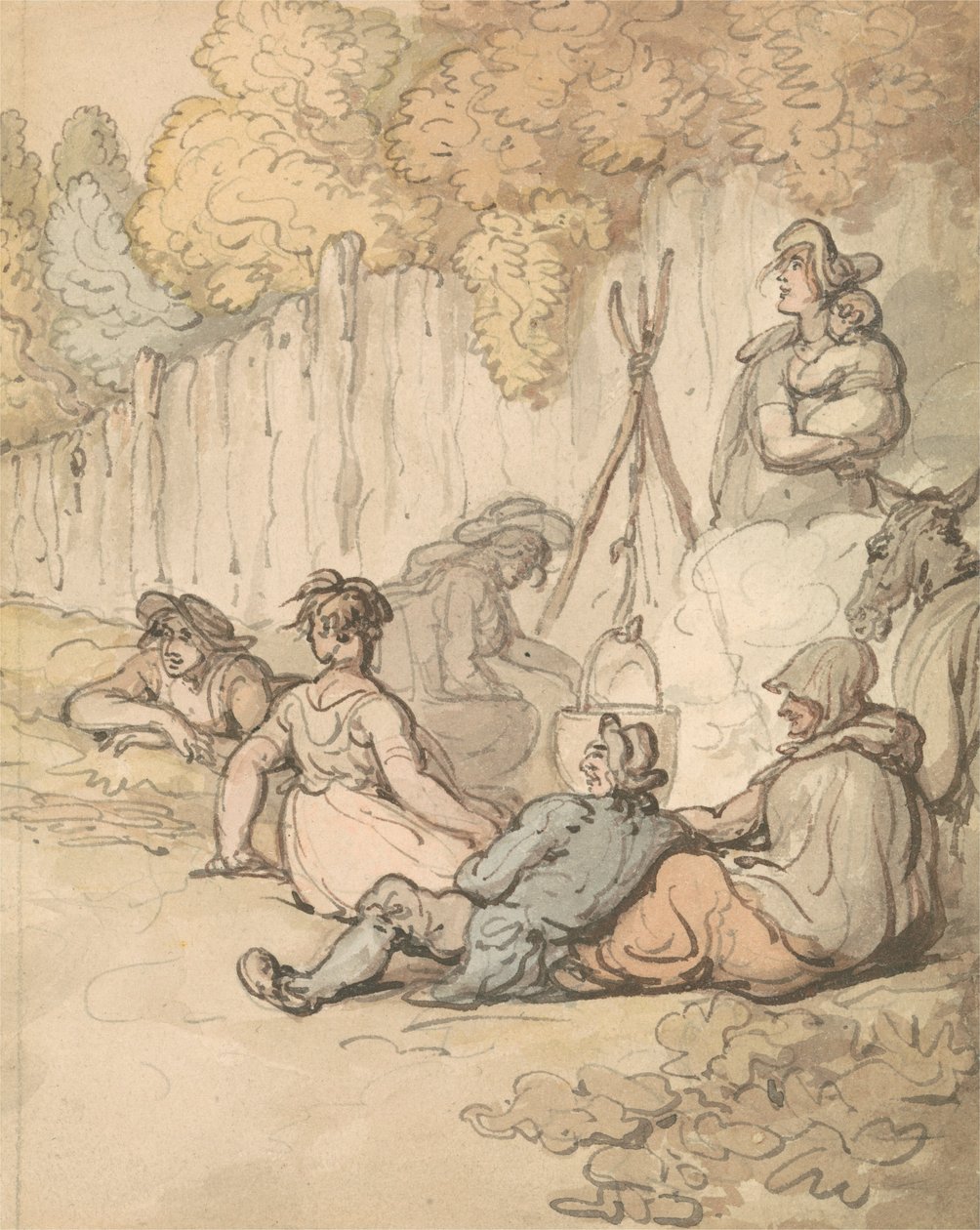Zigeuners koken op een open vuur door Thomas Rowlandson