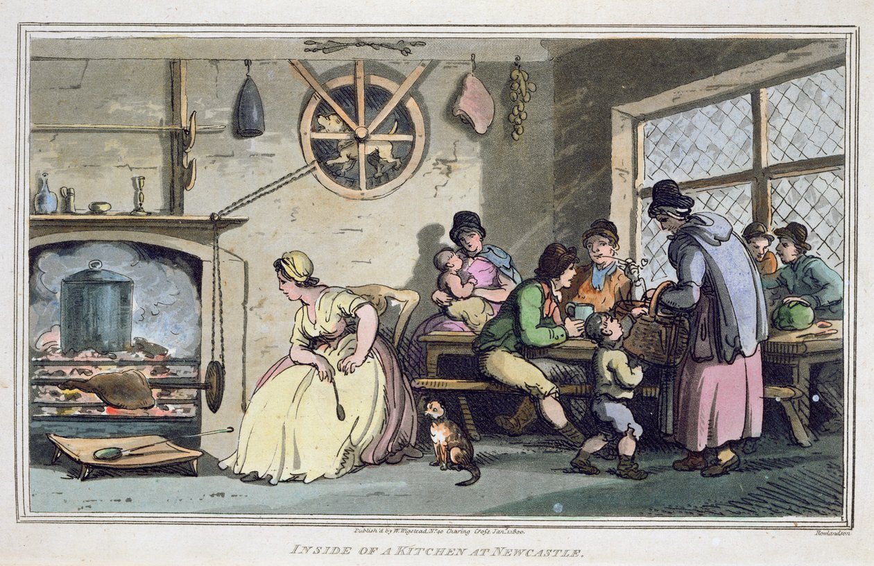 Binnenkant van een keuken in Newcastle, gepubliceerd 1800 door Thomas Rowlandson